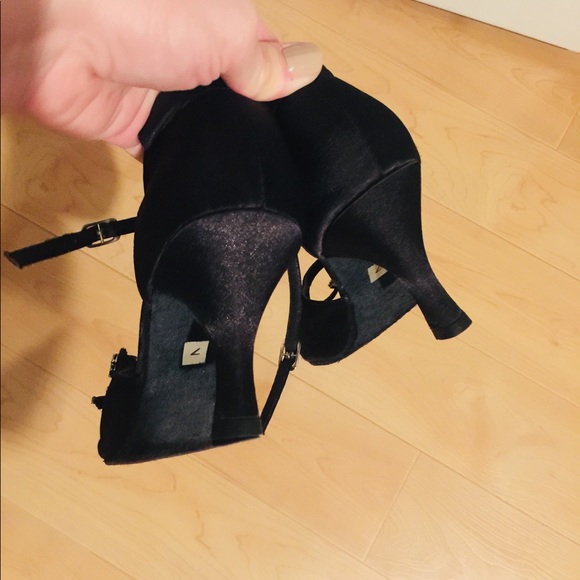 Black satin dance open toe strappy sandals - Picture 4 of 13